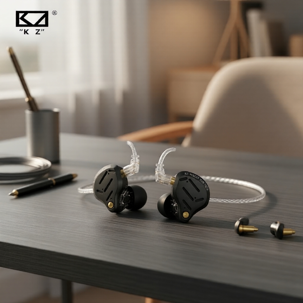 Fone de Ouvido Gamer Pisces KZ 2DD: Fones de Ouvido Intra-Auriculares HiFi Estéreo Ajustáveis com Cabo 2PIN 3,5mm/Tipo-C