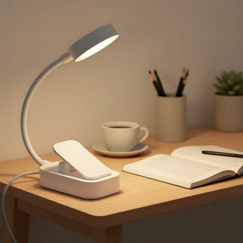 Luz Noturna de Presilha Ajustável 360°, Lâmpada de Leitura LED Recarregável por USB com Proteção para os Olhos