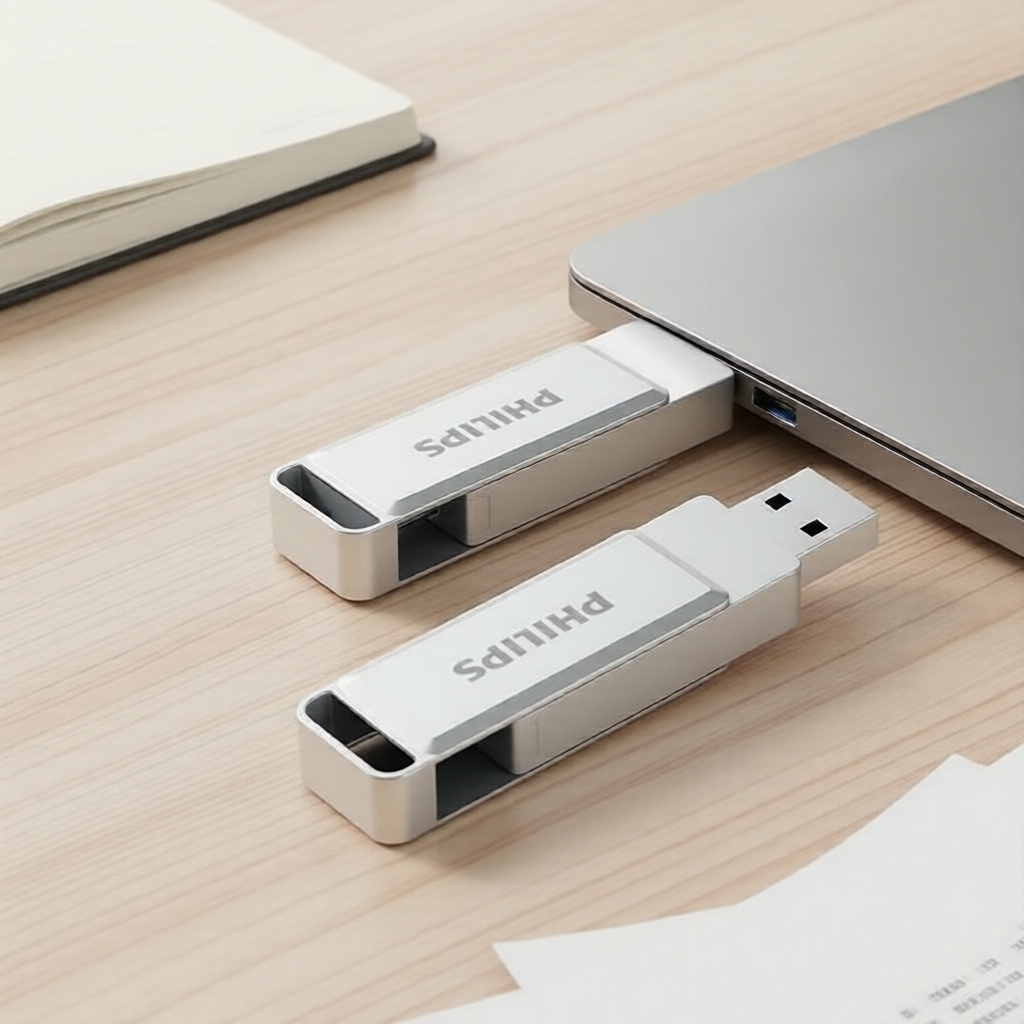 Philips Rotativo OTG Pen Drive USB-C USB-A Cinza Prateado 2 Portas Armazenamento Portátil