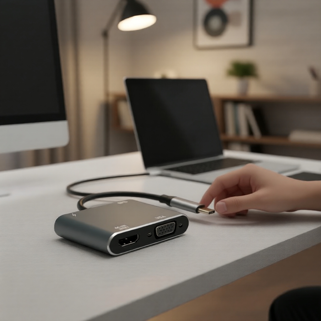 Adaptador Hub USB-C 4 em 1 para HDMI 4K, VGA, USB 3.0 para MacBook e notebooks Windows