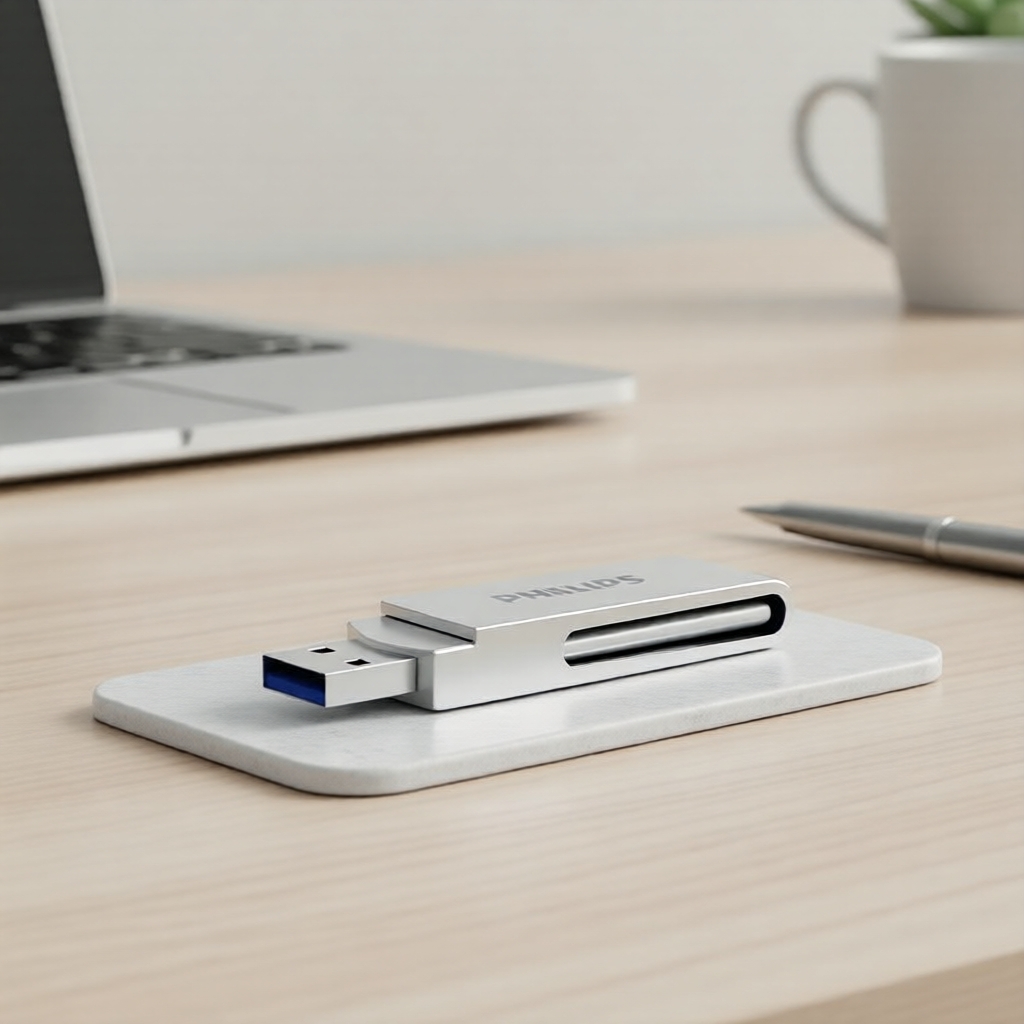 Philips 16GB-256GB USB 3.2 Pen Drive, Caixa de Metal Prateado, Pendrive Giratório para PC