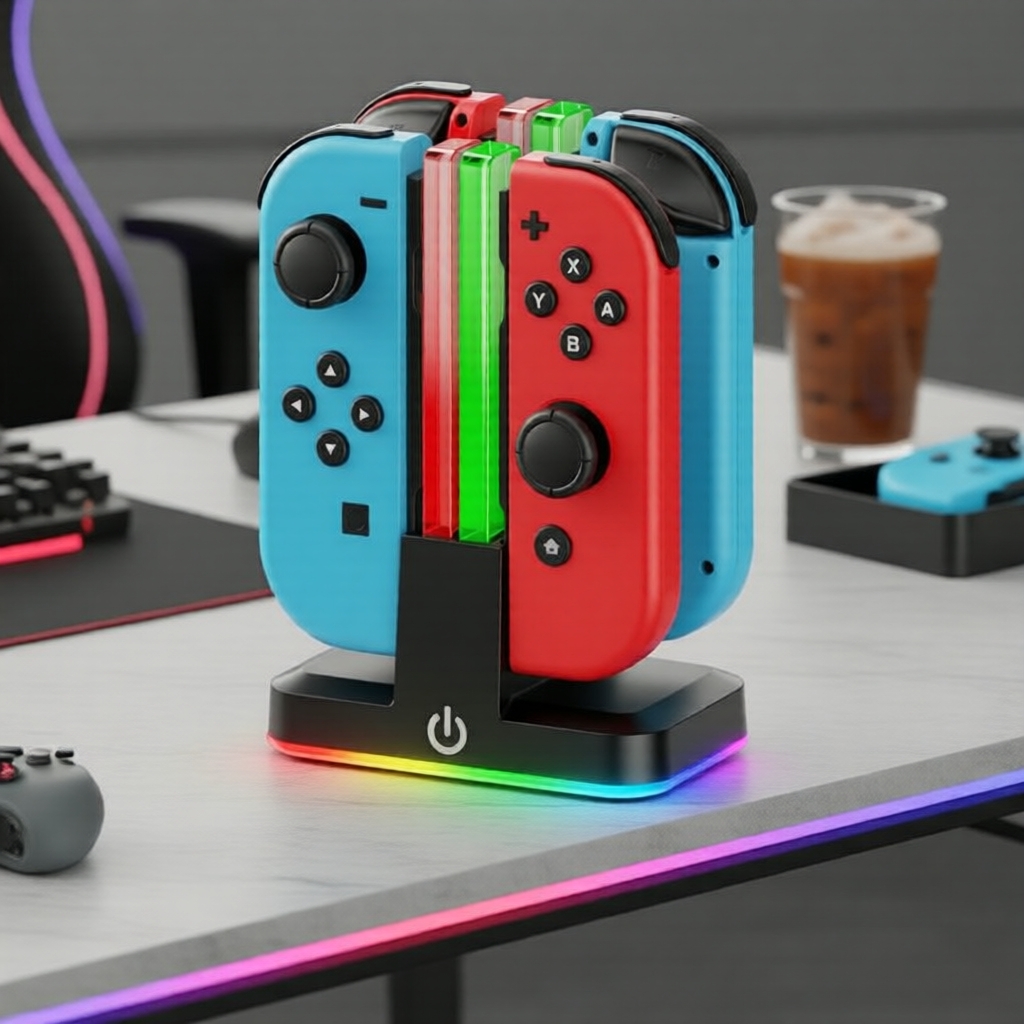 Dock de Carregamento 4 em 1 para Nintendo Switch/OLED com Iluminação RGB, Inclui Cabo USB-C para 4 Controladores