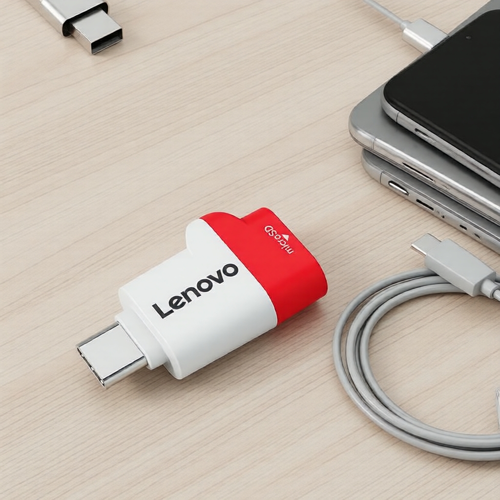 Leitor de cartões MicroSD Lenovo USB 3.2, conector OTG Tipo-C, compatível com celulares e PCs