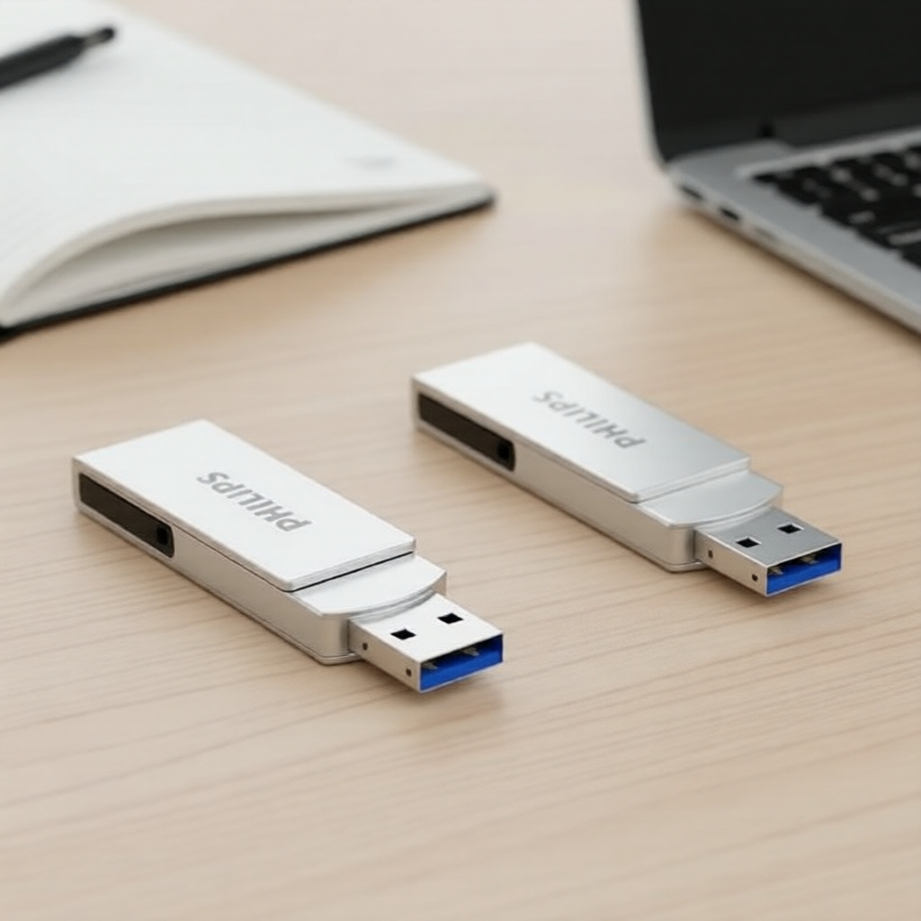 Philips Pen Drive USB 3.2 Alta Performance 16GB-256GB, Design Giratório em Metal