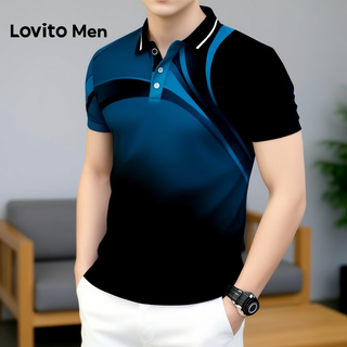 Lovito Camisa Polo Masculina Geométrica Casual Primavera/Verão LNE122067 em Oferta na Shopee