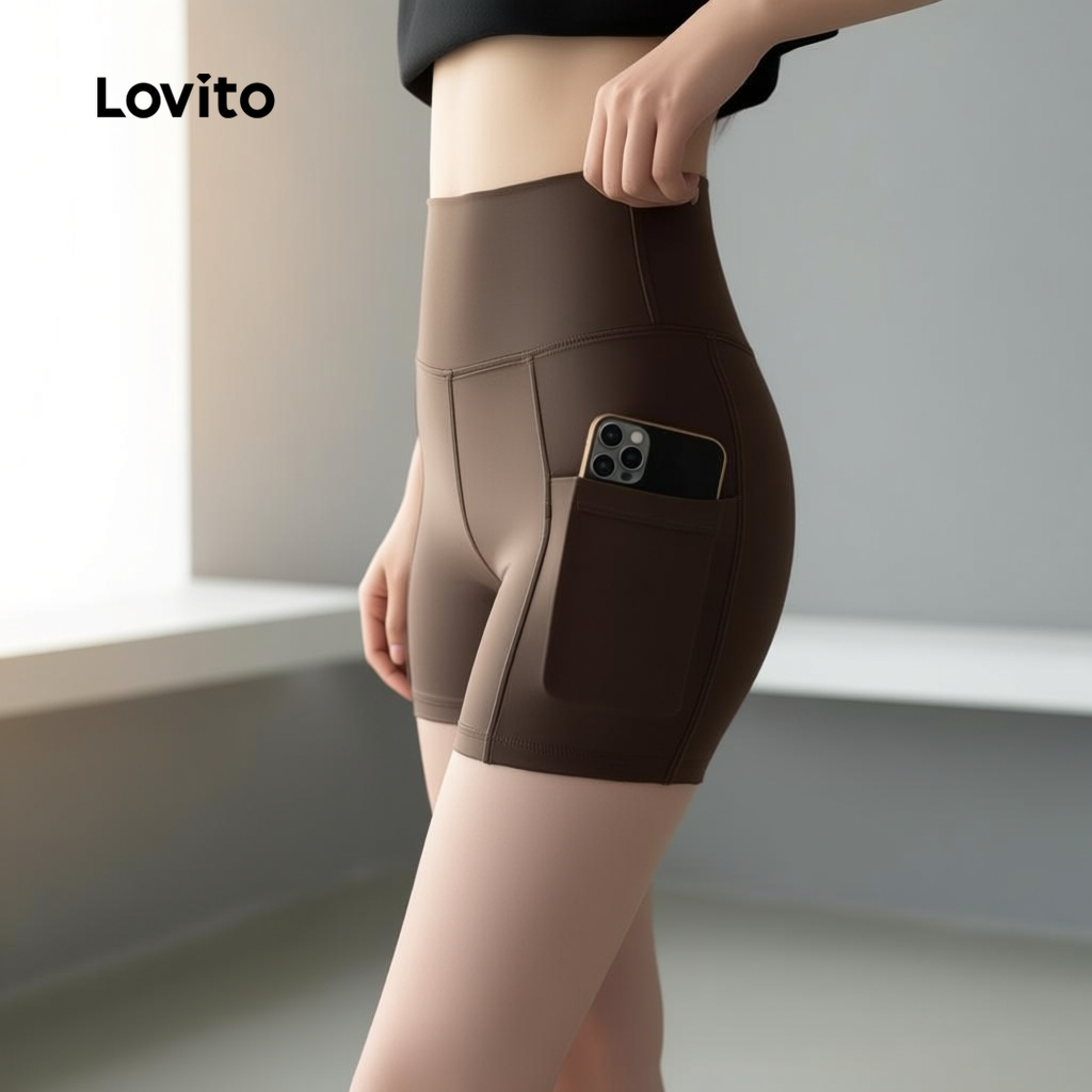 Lovito Short de Controle Abdominal e Levantamento de Glúteos Cintura Alta para Yoga LNA124021 em Oferta na Shopee