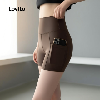 Lovito Short de Controle Abdominal e Levantamento de Glúteos Cintura Alta para Yoga LNA124021 em Oferta na Shopee