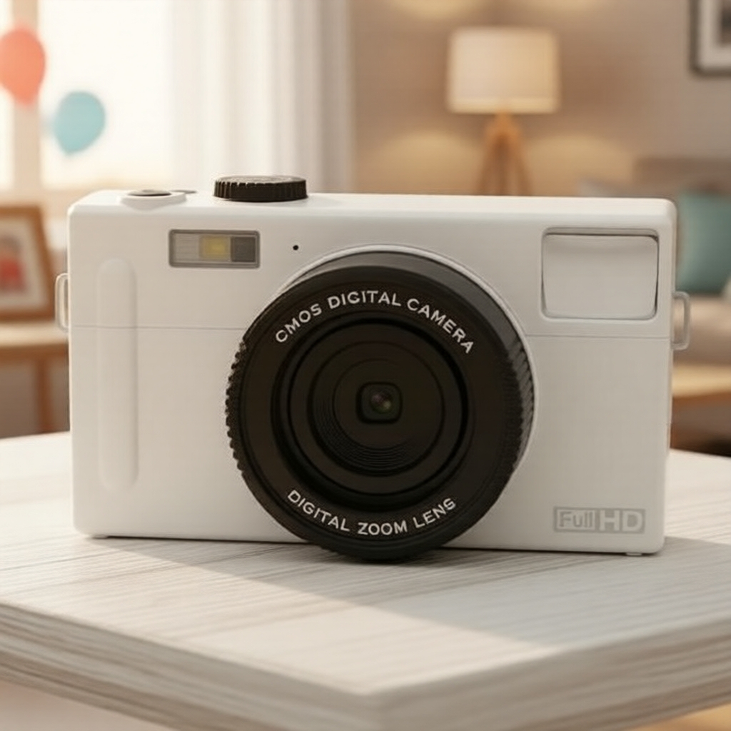 Câmera digital branca 1080P 48MP tela IPS de 3 polegadas, cartão de memória 32GB, zoom 16X, reconhecimento facial,