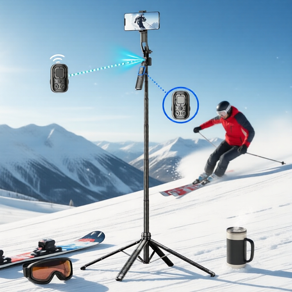 SELFIESHOW C17 Tripé Giratório Automático com Punho Estabilizador e Controle Remoto Bluetooth, Ideal para Transmissão ao