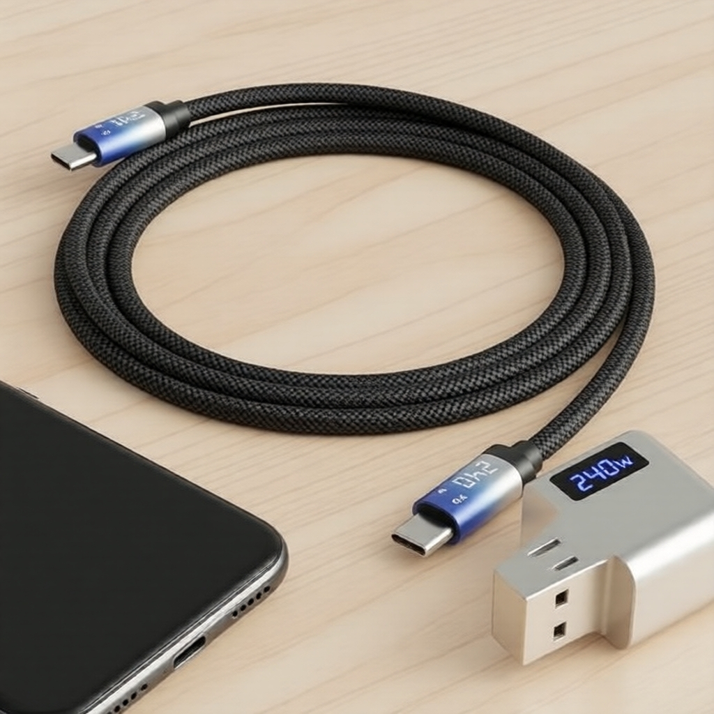 Cabo USB-C GYX 6,6 pés 240W/66W, display de energia LED, para iPhone 15/16/17 Pro Max, Samsung Galaxy, MacBook e mais