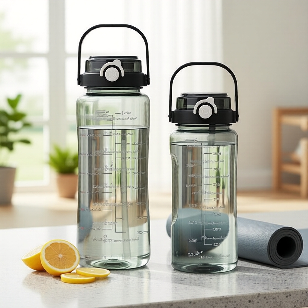 ALLEN garrafa de água de PC 1500/2000ml com canudo e marcador, copo esportivo de dois bicos