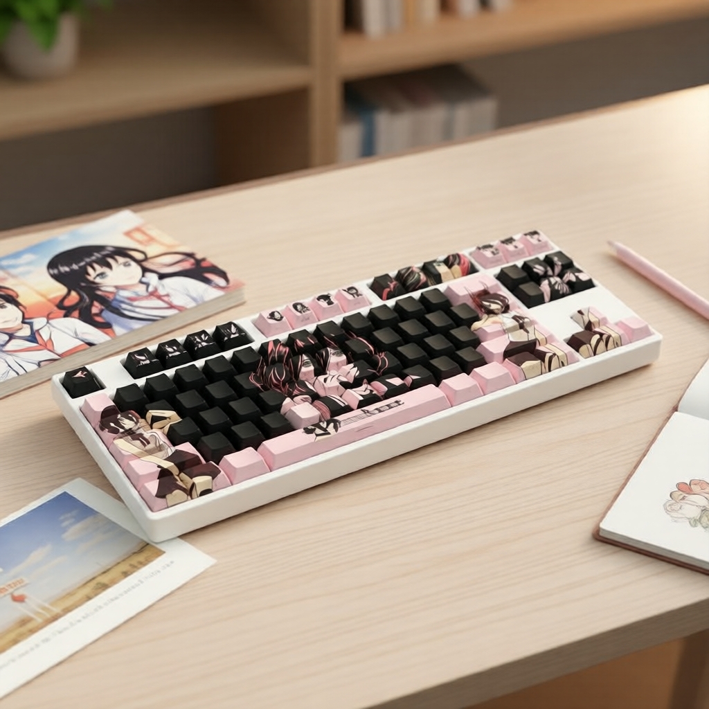 Teclas Keycaps PBT Sublimação Leize Rosa 138 Chaves Perfil Cherry Impressão Lateral Translúcida para Teclados