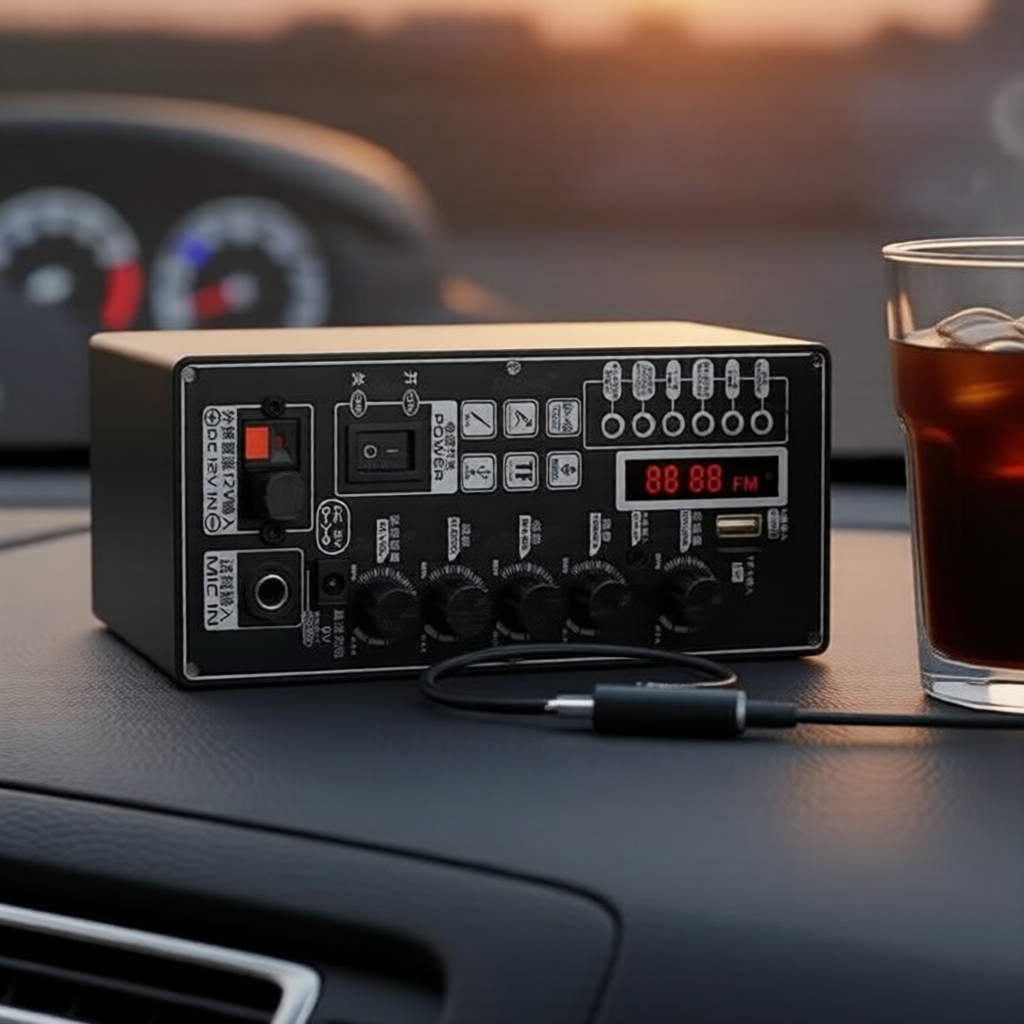 Placa Amplificadora Bluetooth de 2 Canais 25W com Display e Caixa Metálica 7,4-12V para Áudio Automotivo DIY
