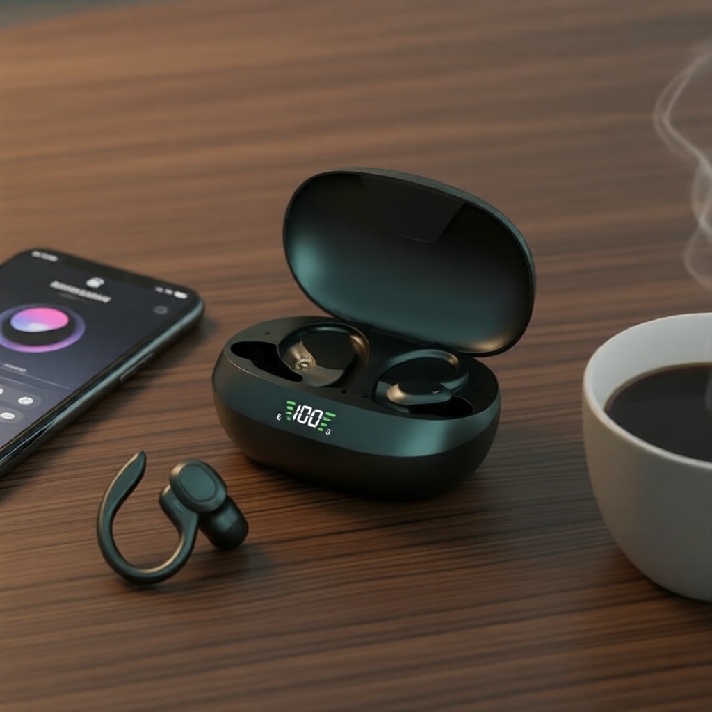 Fone de Ouvido Bluetooth Estéreo P16 - Fones de Ouvido Sem Fio com Gancho de Orelha, Fones de Ouvido Esportivos