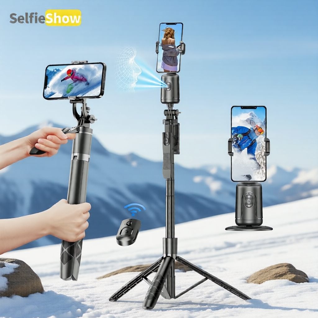Bastão de Câmera 360° com Rastreamento Facial em Alumínio & Suporte Estabilizador para Selfies & Gravações Suaves