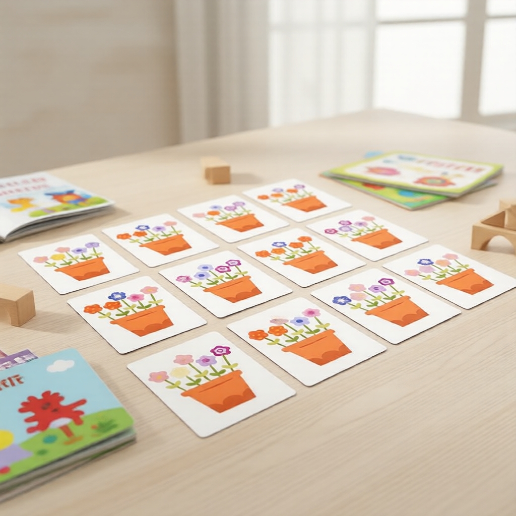 Brinquedo Educativo de Vaso de Flores Sortido com Cartas de Tarefa, Quebra-cabeça de Madeira para Combinação de Cores
