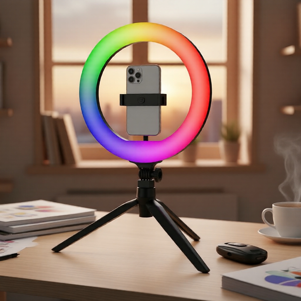 Luz de preenchimento de mesa circular RGB de 10 polegadas, com controle remoto Bluetooth incluso; ideal para