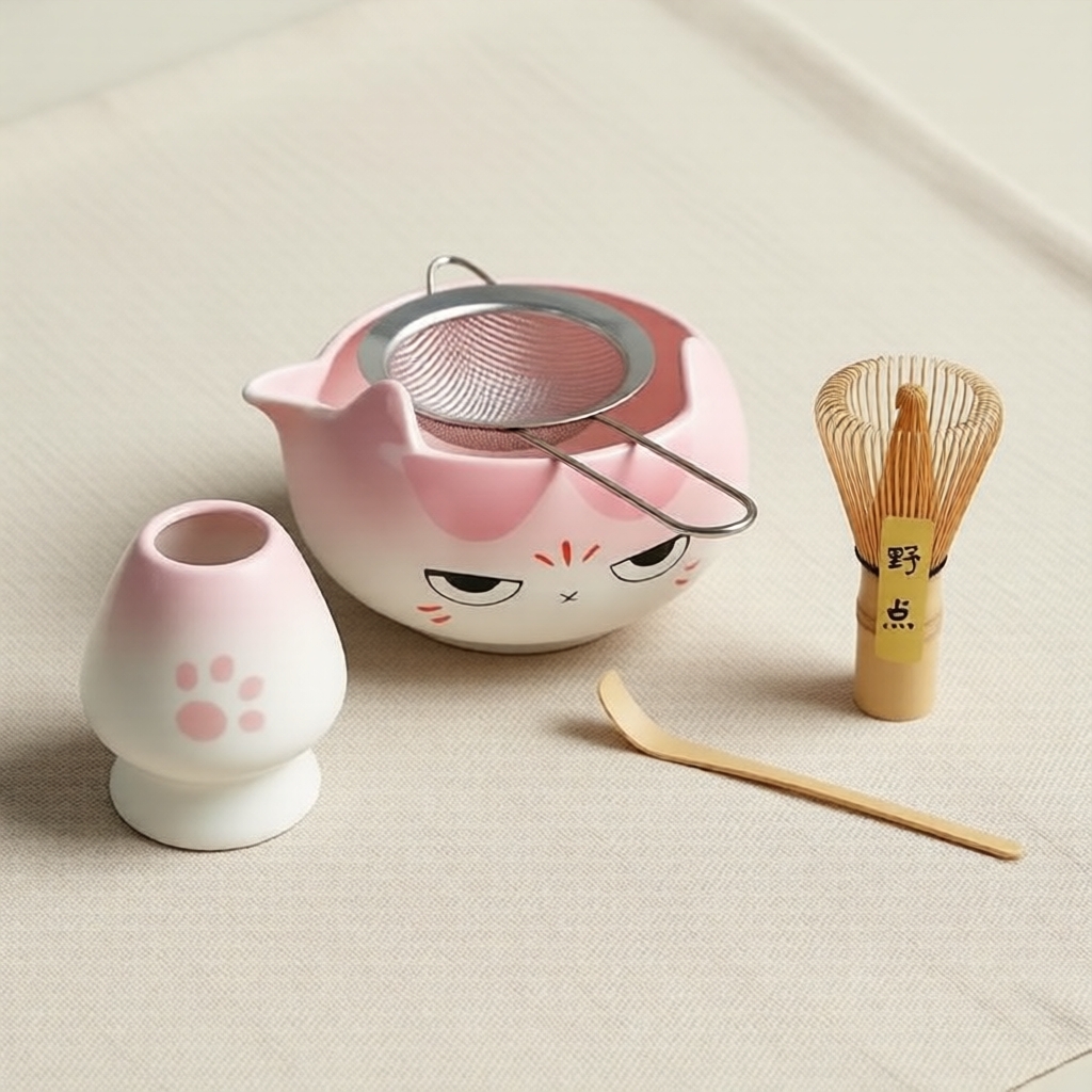 Conjunto completo de batedor e colher para matcha com tigela - utensílios autênticos de chá verde de bambu