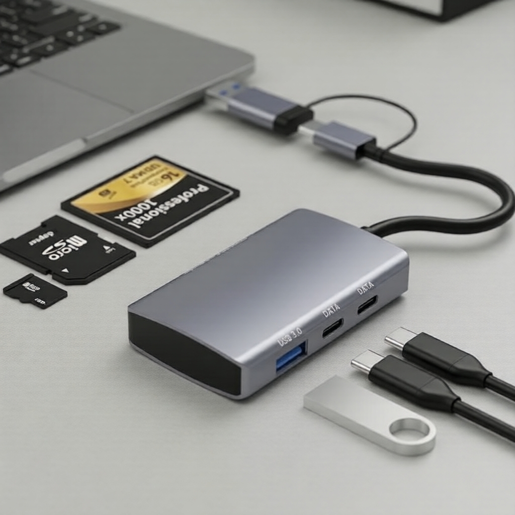 KEBIDUMEI USB 3.0 e hub de acoplamento 6 em 1 Tipo-C: leitor de cartões SD/TF/CF + adaptador USB OTG