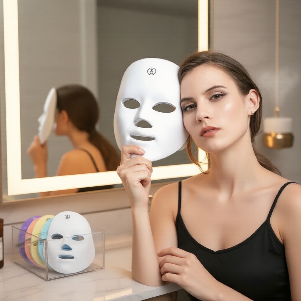 Dispositivo de Terapia de Luz 7-Cores - Máscara Facial de LED para Firmeza e Antienvelhecimento