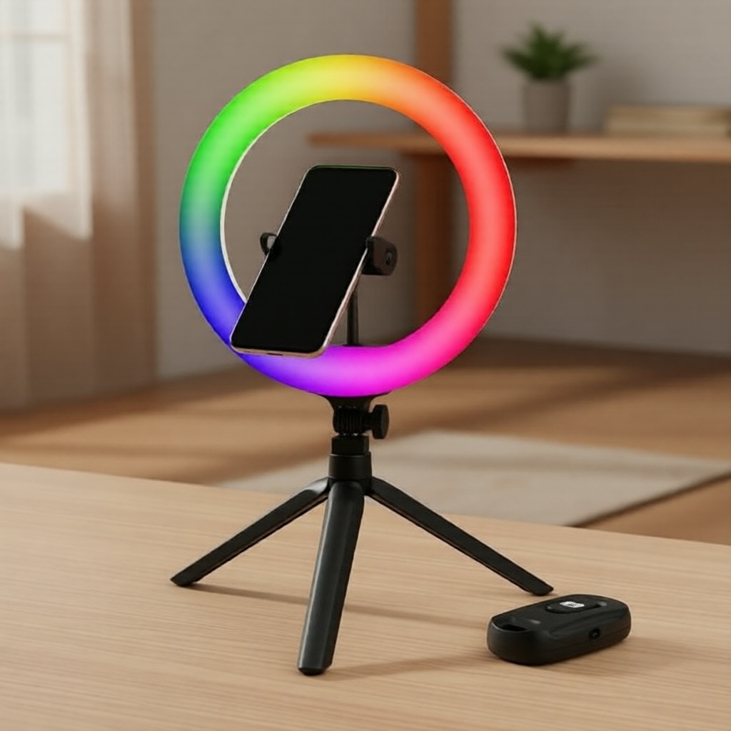Luz de preenchimento de anel RGB de mesa de 10 polegadas com controle remoto Bluetooth, perfeita para lives de beleza,