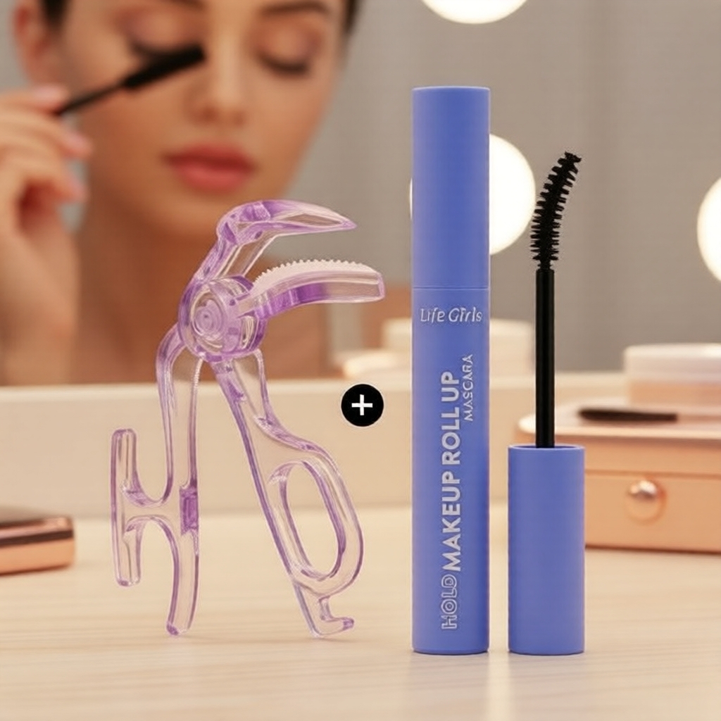 LIFE GIRL Combo de Maquiagem para Olhos 2 Peças – Máscara à Prova d’Água e Curvador de Cílios, Antimanchas