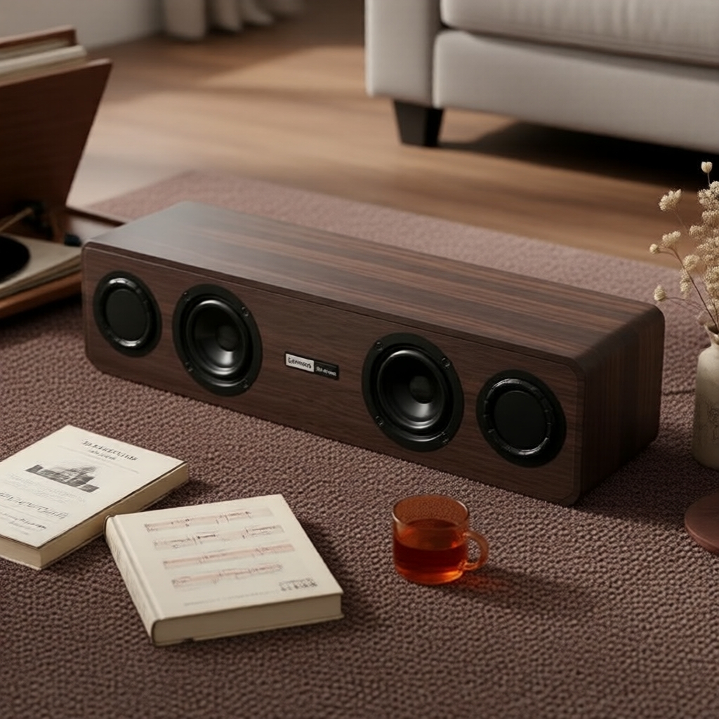 Caixa de Som com Fio Bluetooth Vintage Lenovo C02, Subwoofer para TV/PC