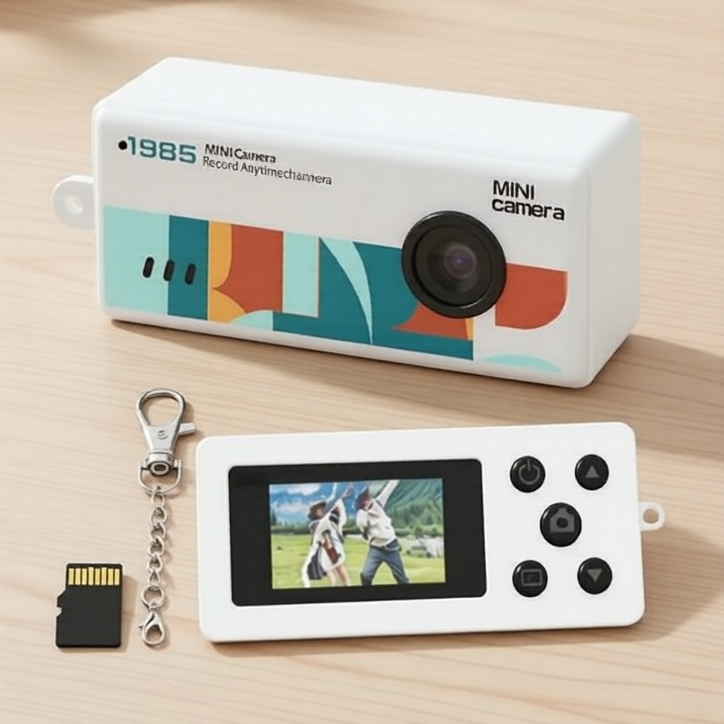 Mini Câmera Retrô de Chaveiro com 32GB – Câmera de Bolso para Crianças e Adultos; Ideia de Presente Vintage Única