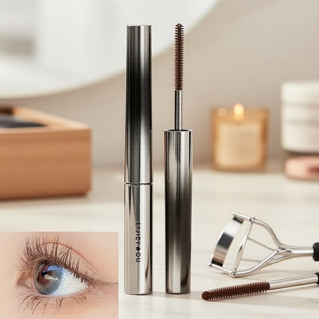 LIJIEYOU Mascara 2g em Tubo de Aço Mini à Prova d’Água, com Primer e Fixador 2 em 1 + Curvador de Cílios Grátis