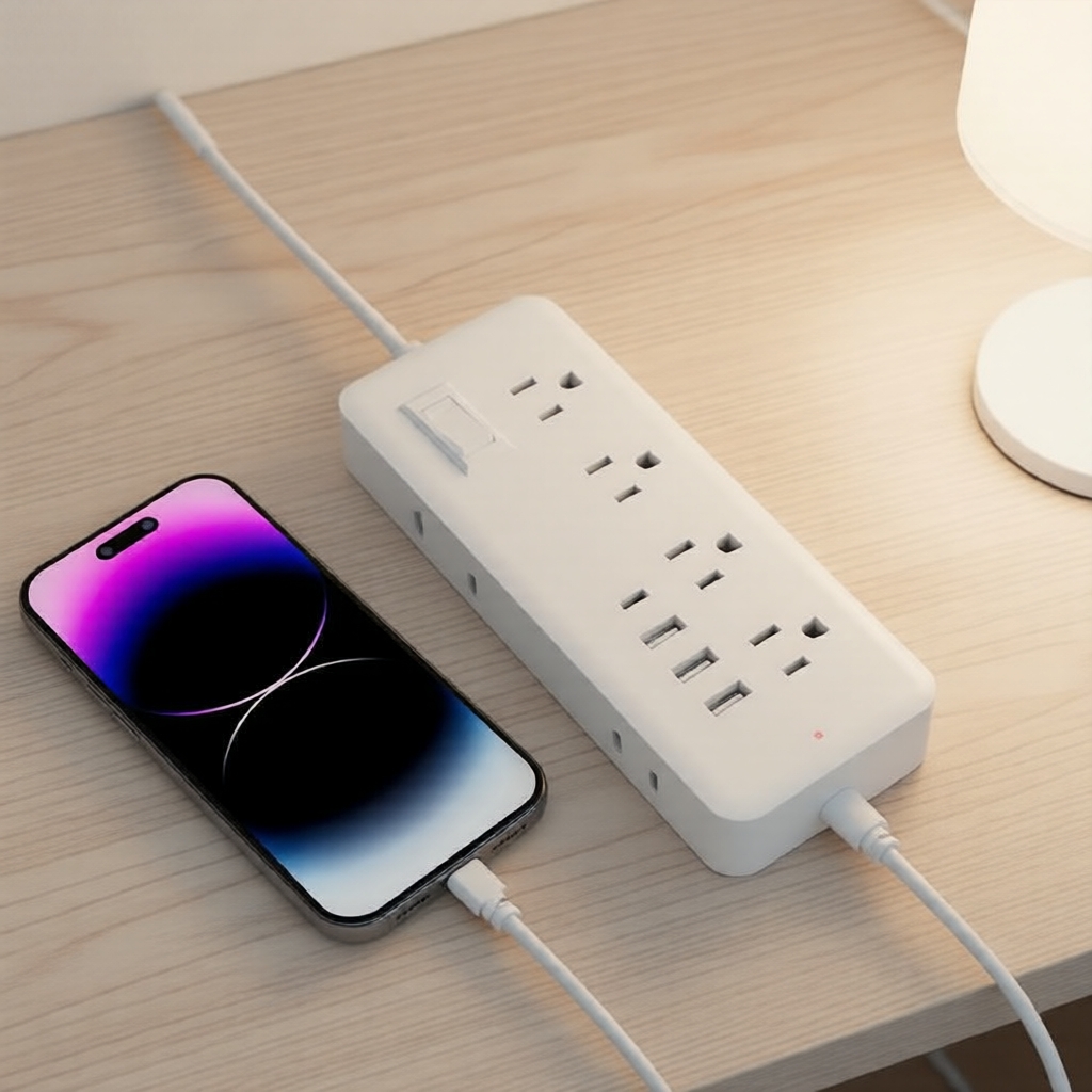 Extensor de Tomada US com 12 Saídas, Portas USB, Cabo Curto, Proteção Contra Sobrecarga, Ideal para Casa e Dormitório,
