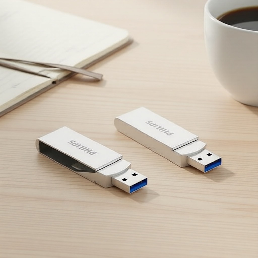Philips USB 3.2 Flash Drive 16GB 32GB 64GB 128GB 256GB Rotativa de Liga de Zinco Prateada para PC Portátil