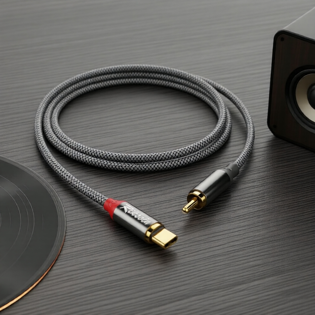 Cabo Adaptador de Áudio Riksoin USB-C para 2 RCA Y Splitter para Tablet Amplificador de Som de Home Theater