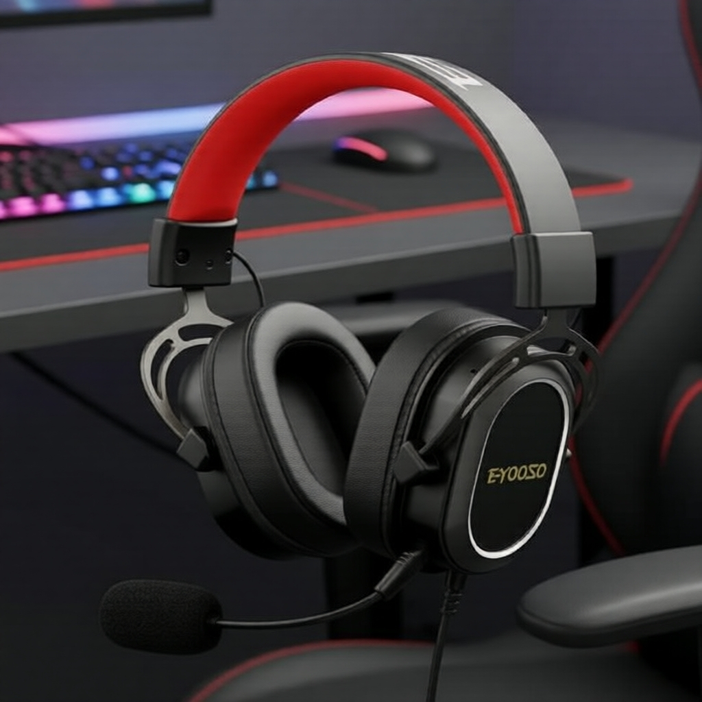 Fones de Ouvido Gamer H2722D da E-YOOSO com Microfone, Conexão com Fio 3,5 mm, Compatível com PC, PS4, Switch e Xbox One