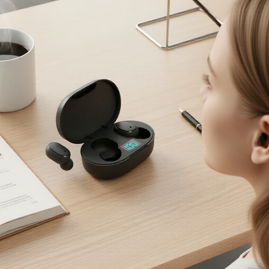 E6S Fones de Ouvido Bluetooth TWS: Microfone, Visor LED, Cancelamento de Ruído Estéreo, Chamadas HD à Prova de Suor,