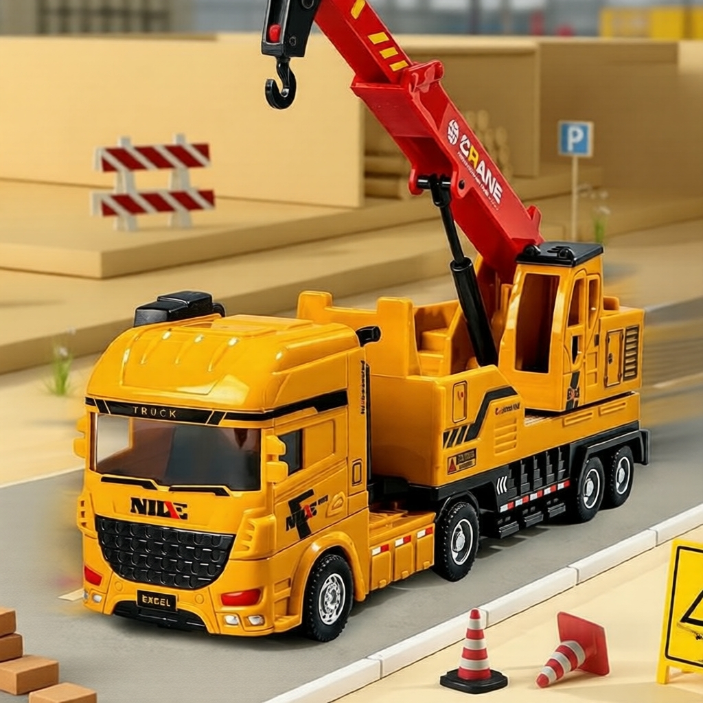 Caminhão Guindaste de Engenharia a Inércia para Meninos - Grande Veículo de Brinquedo de Resgate e Basculante