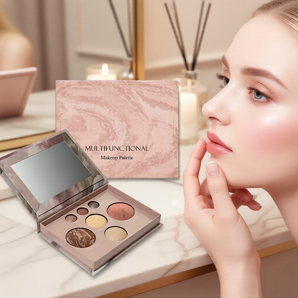 Paleta de Maquiagem Portátil 4 em 1 com Sombra, Blush, Contorno e Iluminador