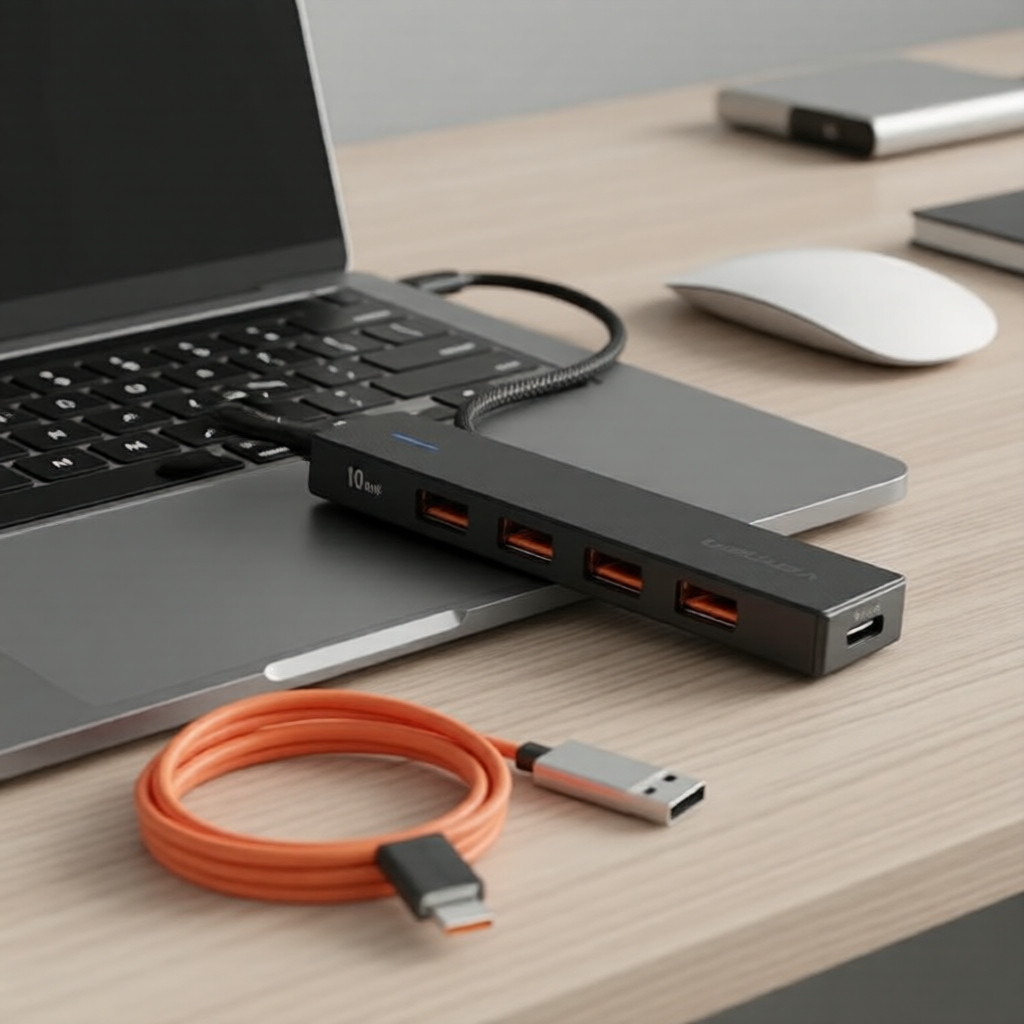 Vention Hub USB-C 5 em 1 com 4 portas USB-A 3.2 Gen 2 e USB-C 10Gbps para Windows MacOS Linux