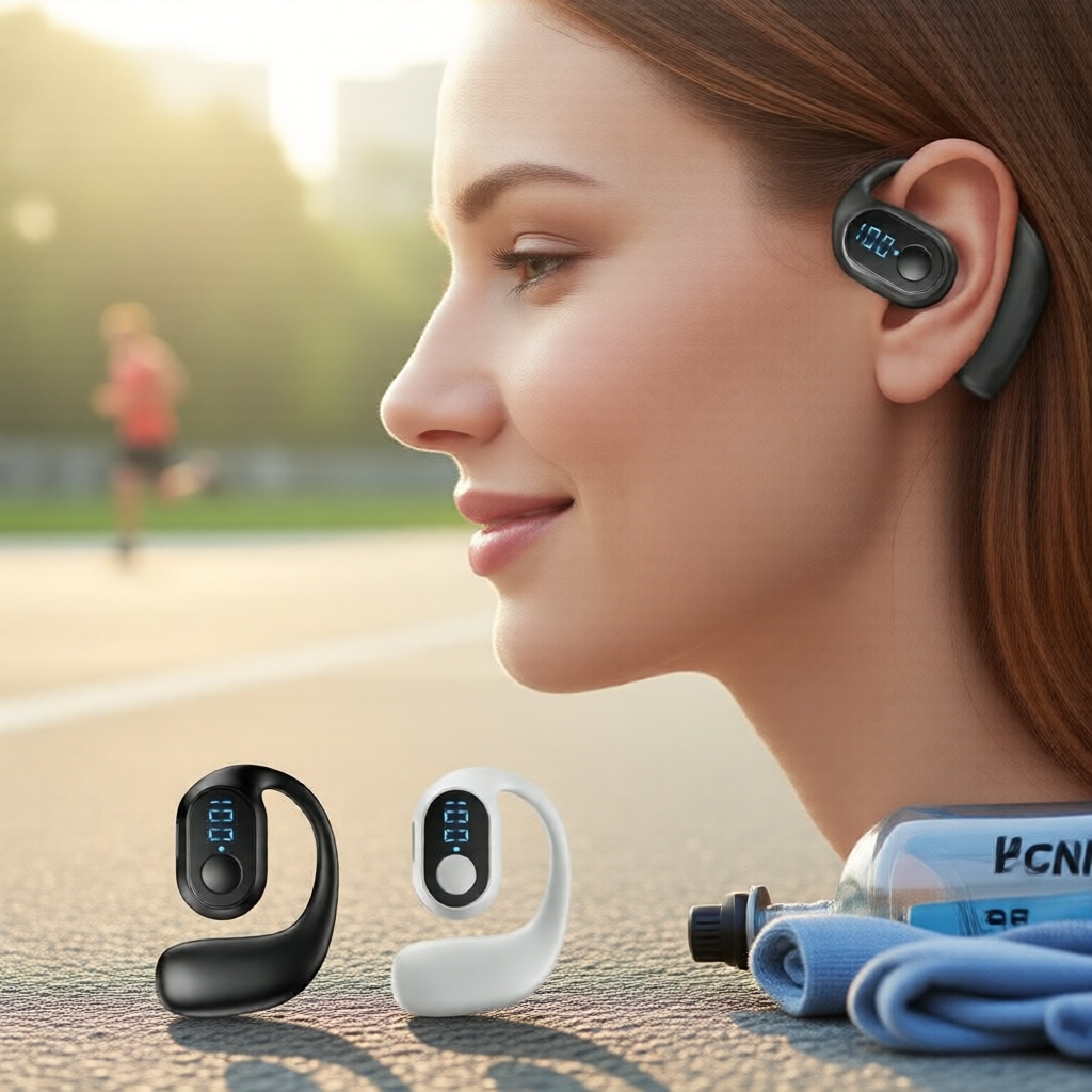 Fones de Ouvido KY2 Pro Preto, Fone Bluetooth de Uma Só Orelha, Display Digital, Som HiFi 3D, Redução de Ruído, Fone