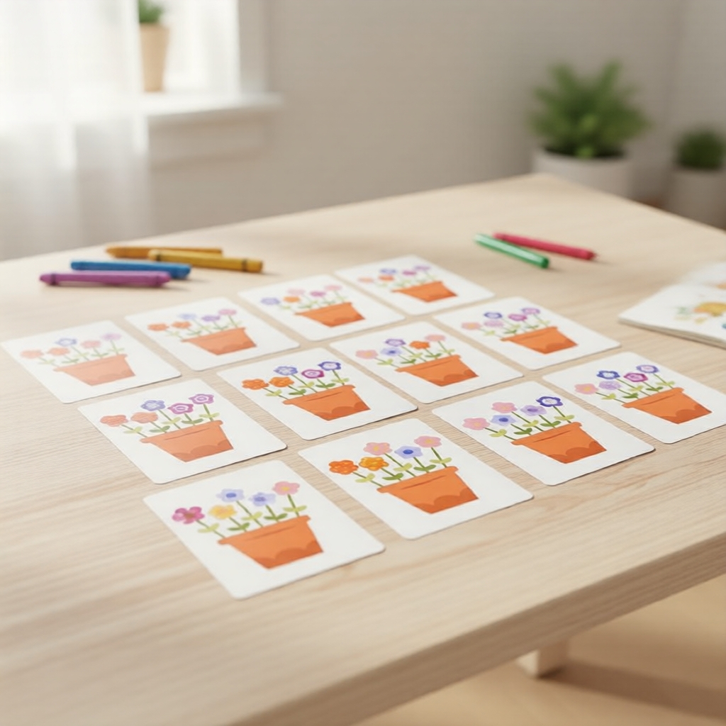 Quebra-Cabeça de Classificação por Cor com Cartões de Tarefa: Brinquedo Vaso de Flores de Madeira para Meninos e Meninas