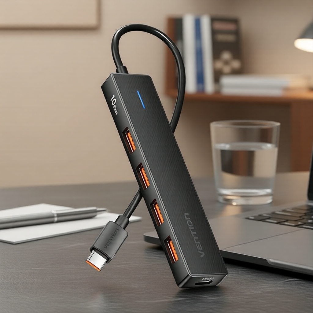 Vention USB-C Hub de 5 portas: 4x USB-A 3.2 Gen 2 e USB-C 10 Gbps para Windows, Mac e Linux
