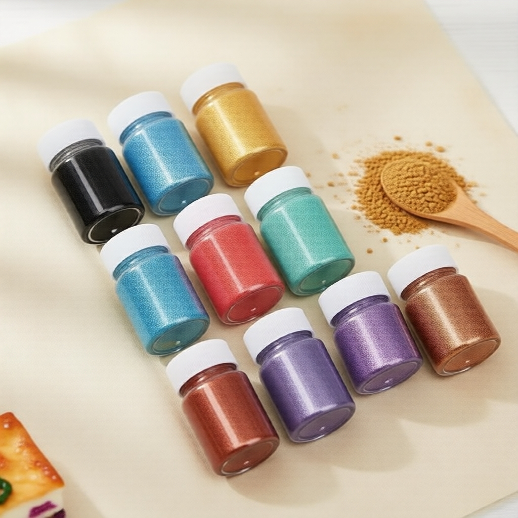 Conjunto de 10 Pós de Glitter Comestível Colorido 10 g, Inclui Dourado, para Bolos de Cozinha Diária