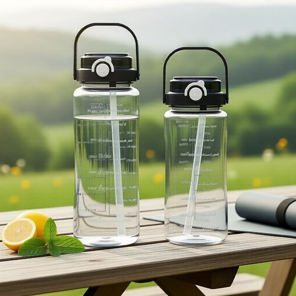 ALLEN copo de PC resistente ao calor de 1500/2000ml, com alça e escala de canudo, copo esportivo de dupla entrada para