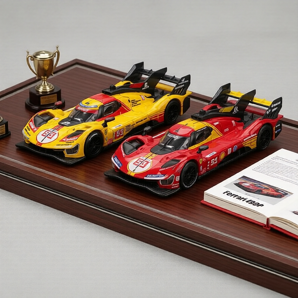 Bburago 1:64 Ferrari 499P Carro à Fricção em Caixa Acrílica – Ideal para Aniversários, Formaturas e Dia das Mães