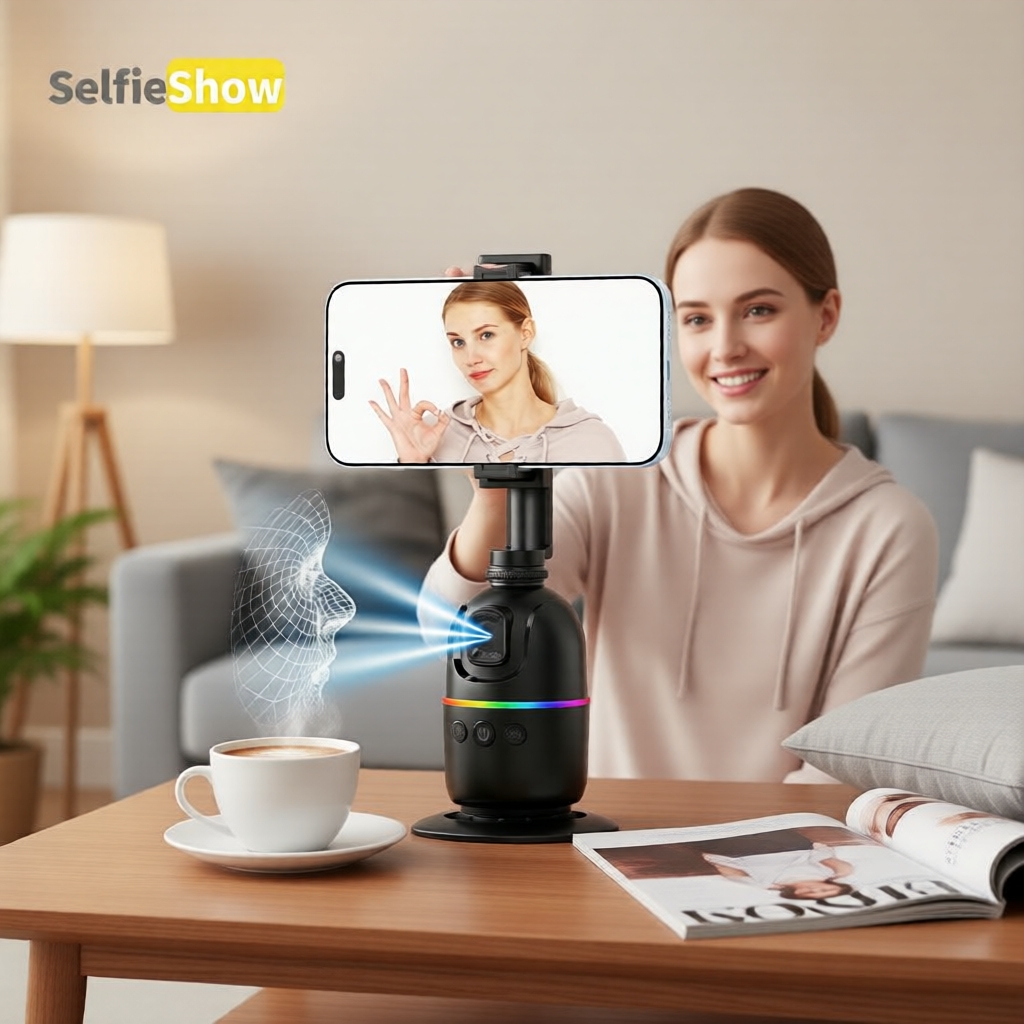 Estabilizador de Câmera Gimbal para Selfies e Vlogs com Rastreamento 360° de IA, Sem Aplicativo, Controles Inteligentes