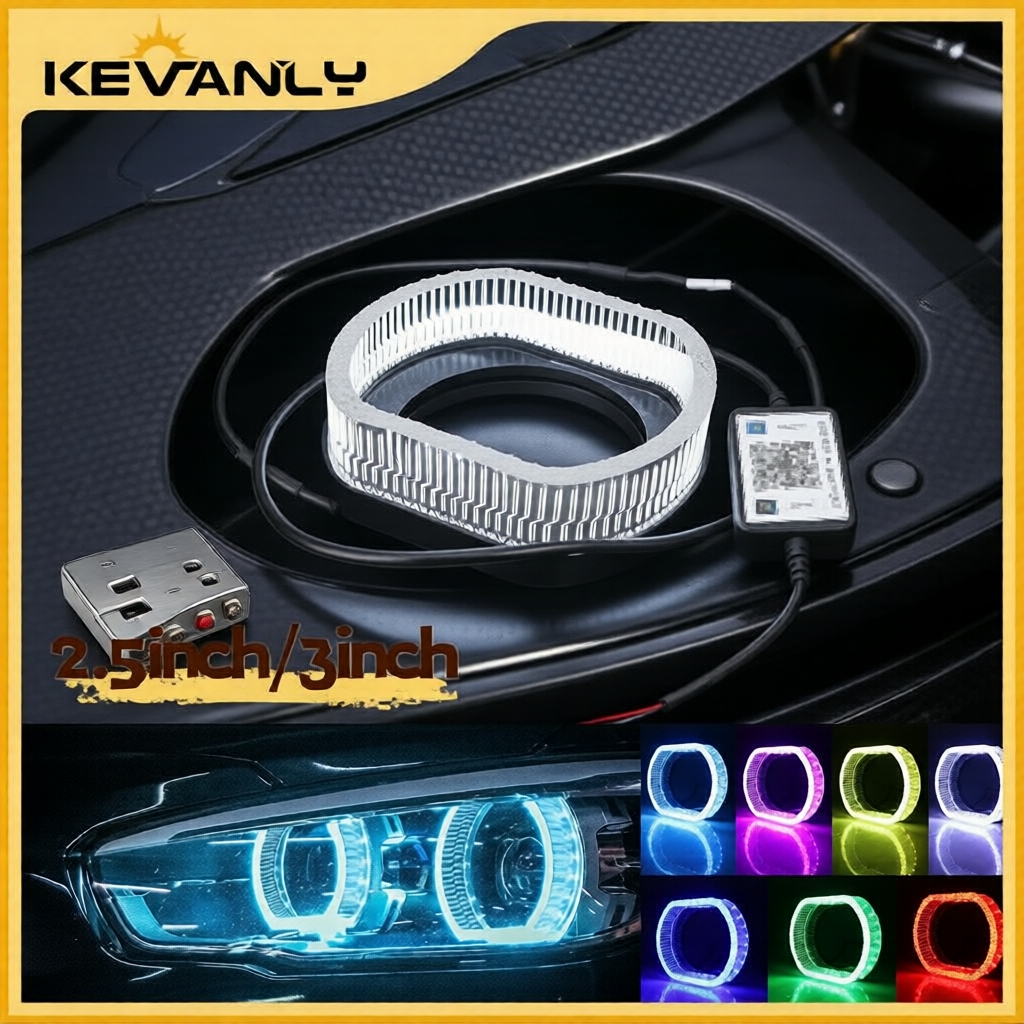 KEVANLY 1 peça farol halógeno de motocicleta RGB LED com olho de anjo controle por aplicativo Bluetooth