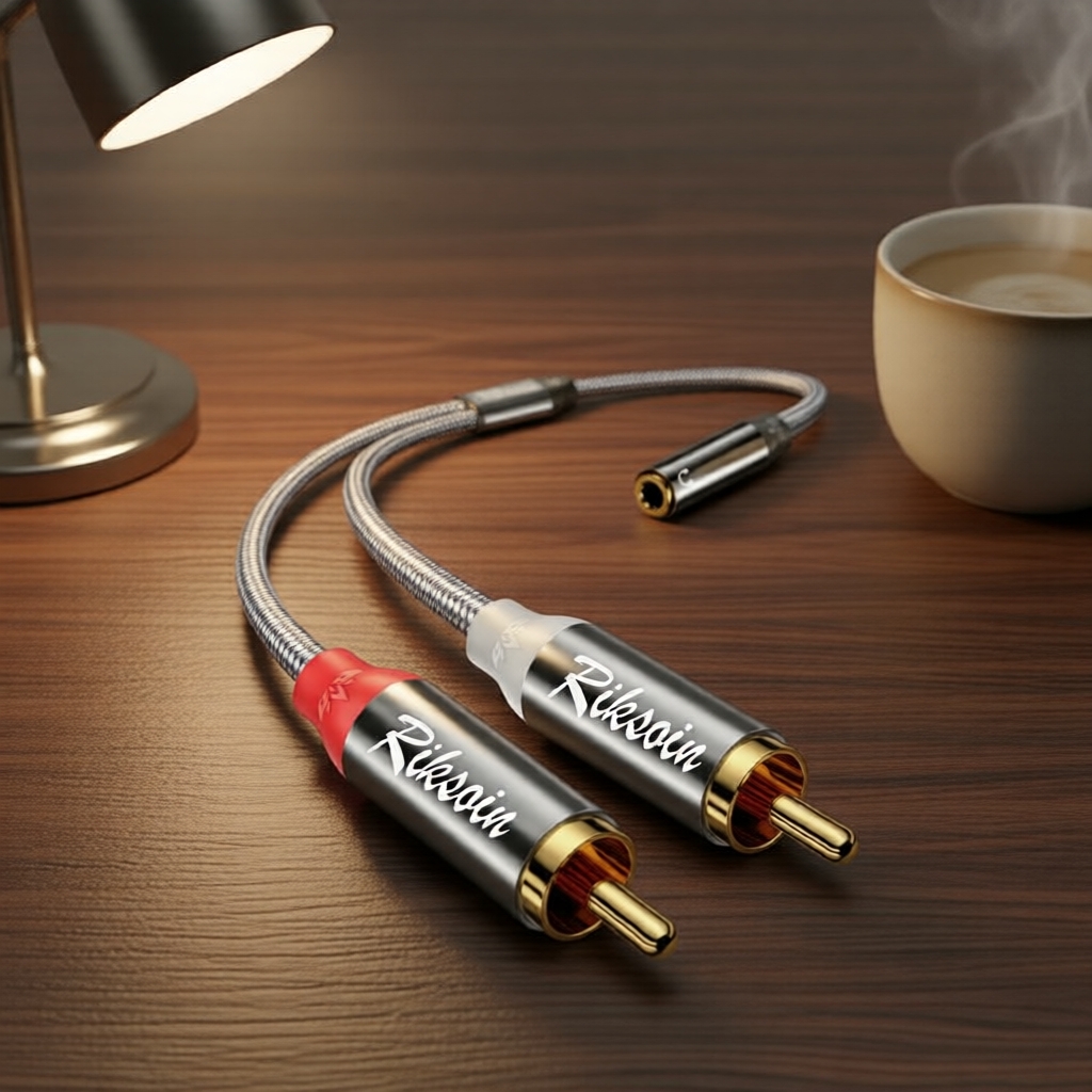 Adaptador de Áudio Fêmea 3,5mm para Duplo RCA Banhado a Ouro Bidirecional para Misturador de Alto-falante Pro