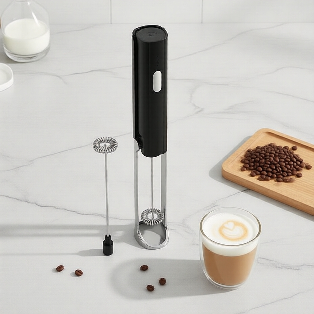 Batedor de leite de café para casa com suporte dobrável, batedor elétrico portátil e mixer