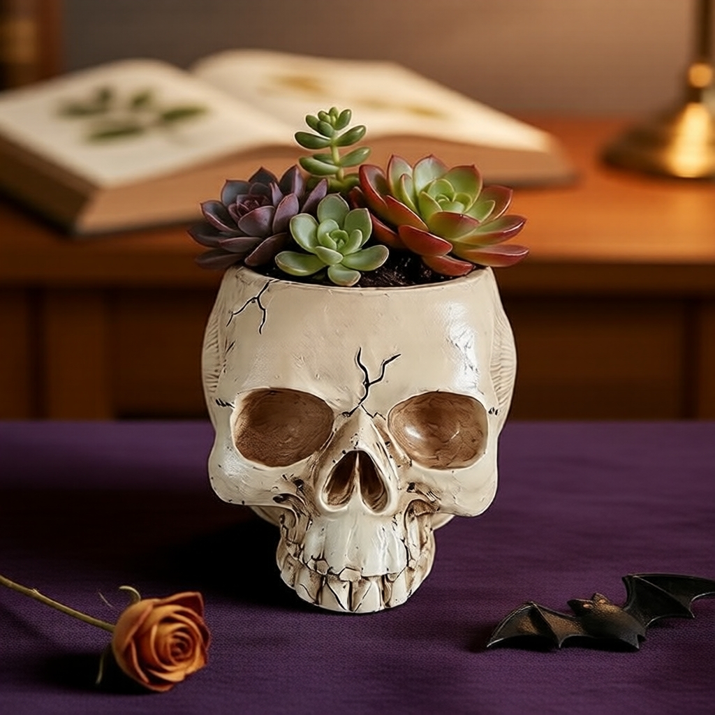 Vaso de Caveira de Halloween Criativo, Vaso de Suculenta de Resina para Mesa e Decoração