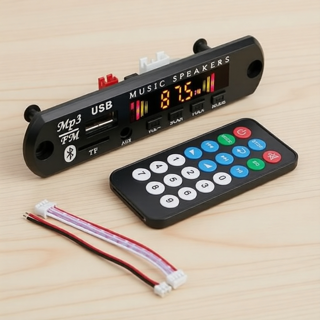 Módulo Amplificador Bluetooth Classe D 9-12V DC 1-2A com Controle Remoto e Kit de Fiação, Carcaça Preta para Caixas de