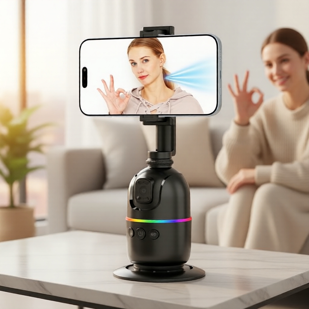Estabilizador facial inteligente com rotação 360°, sem necessidade de aplicativo, controle por gestos, lente ajustável
